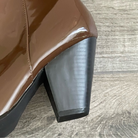 Nasty Gal Faux Patent Leather Tall Brown Boots 3.5" heels women’s size 8 EUC - Picture 9 of 11